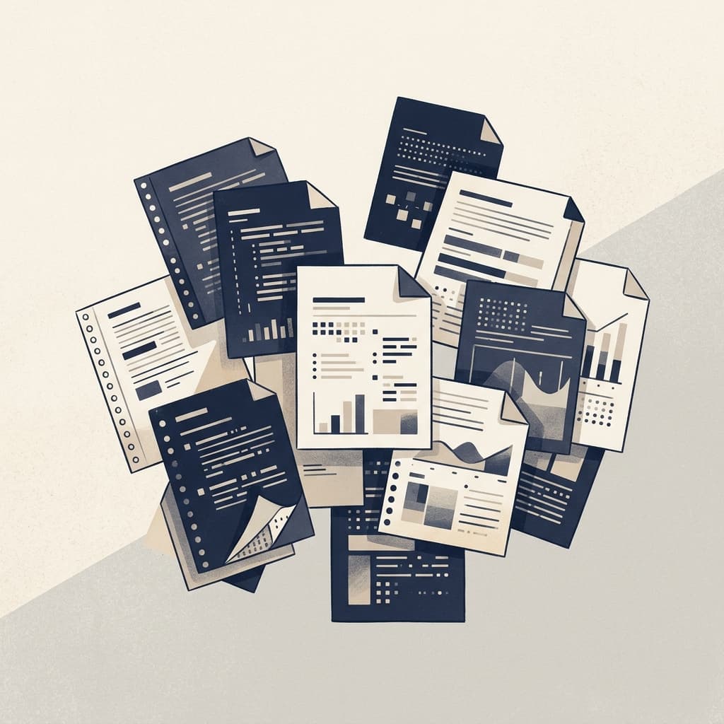 Abstract scattered digital documents with exposed data patterns